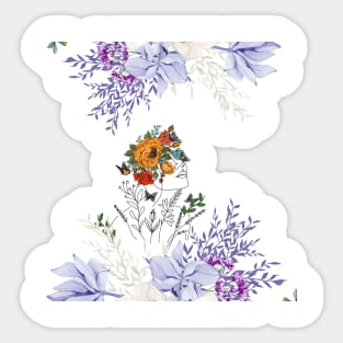 Girl with Flower - Beautiful Floral Portrait Print Sticker